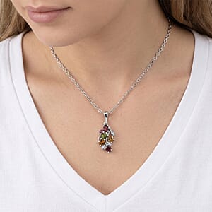 D'Joy Premium Multi-Tourmaline and White Zircon 1.00 ctw Pendant Necklace in Rhodium Over Sterling Silver (20 Inches) (Del. In 10-12 Days)