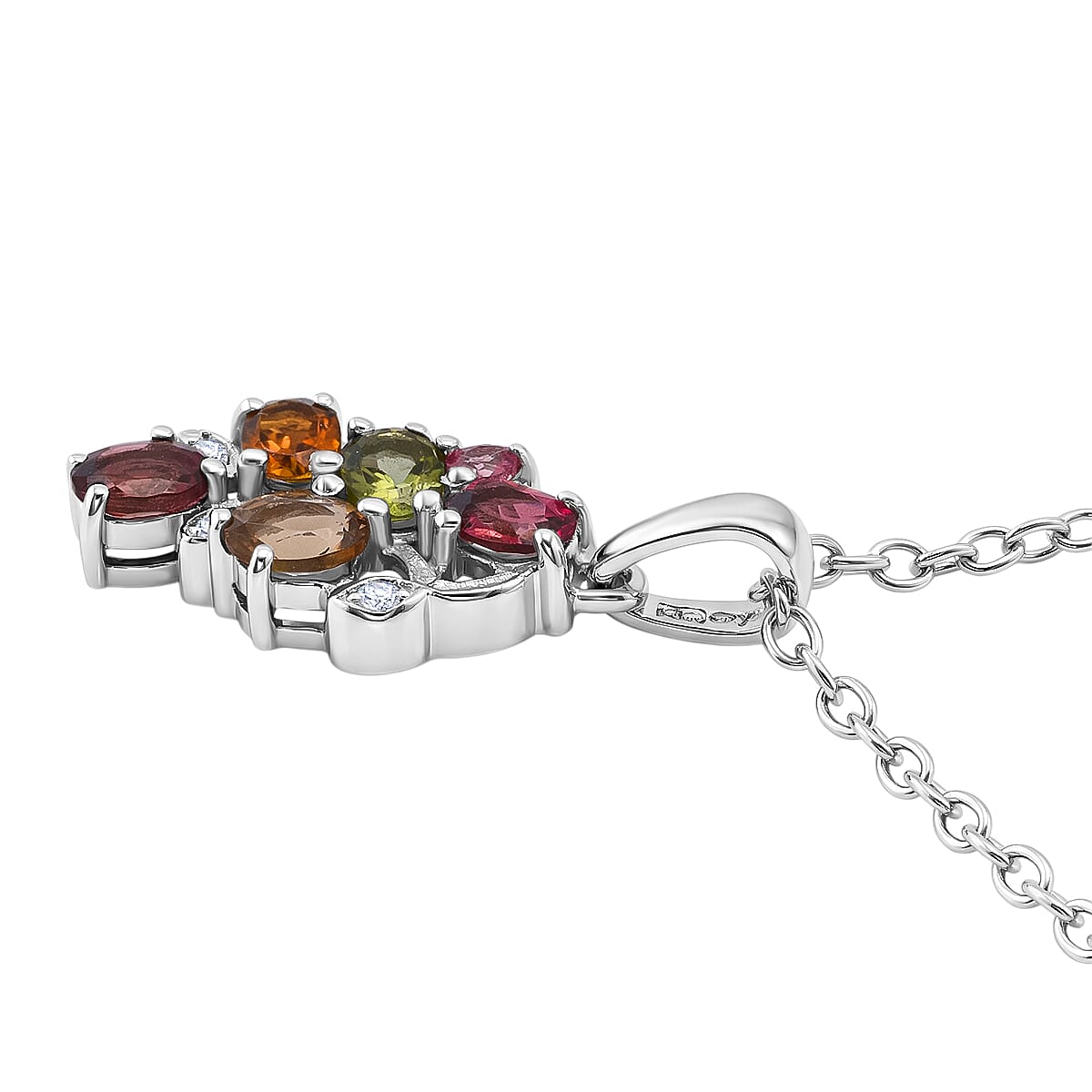 D'Joy Premium Multi-Tourmaline and White Zircon 1.00 ctw Pendant Necklace in Rhodium Over Sterling Silver (20 Inches) (Del. In 10-12 Days) image number 3