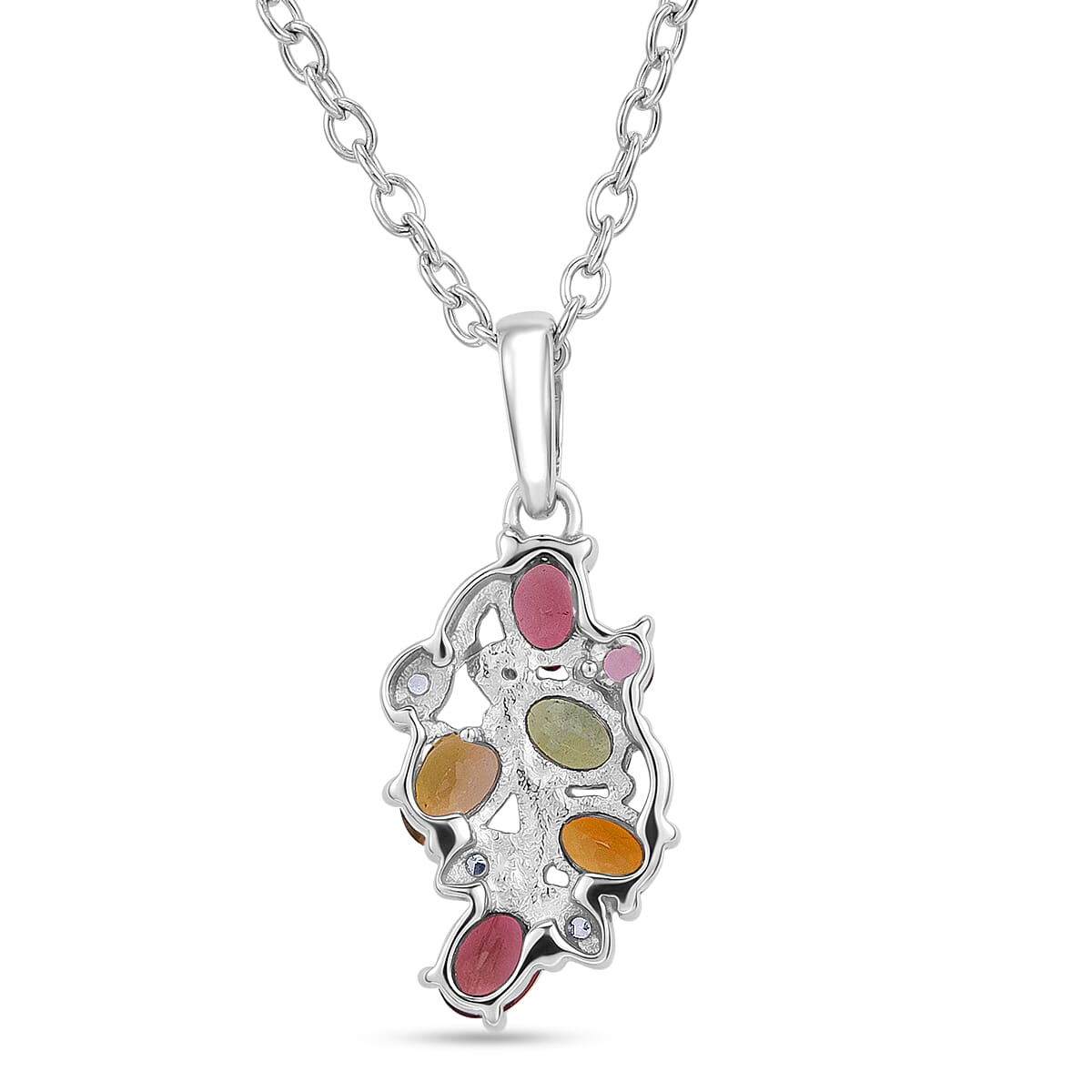 D'Joy Premium Multi-Tourmaline and White Zircon 1.00 ctw Pendant Necklace in Rhodium Over Sterling Silver (20 Inches) (Del. In 10-12 Days) image number 4