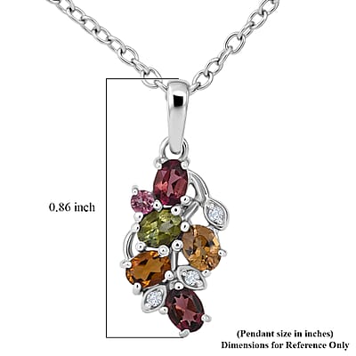 D'Joy Premium Multi-Tourmaline and White Zircon 1.00 ctw Pendant Necklace in Rhodium Over Sterling Silver 20 Inches
