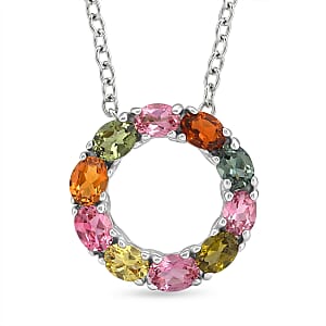 D'Joy Premium Multi-Tourmaline 1.75 ctw Circle of Life Pendant Necklace in Rhodium Over Sterling Silver 20 Inches (Del. In 10-12 Days)