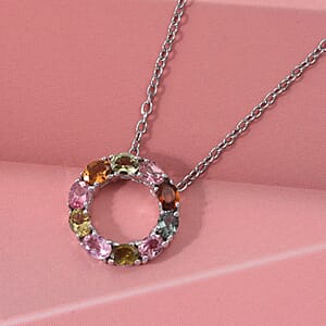 D'Joy Premium Multi-Tourmaline 1.75 ctw Circle of Life Pendant Necklace in Rhodium Over Sterling Silver 20 Inches (Del. In 10-12 Days)
