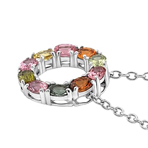 D'Joy Premium Multi-Tourmaline 1.75 ctw Circle of Life Pendant Necklace in Rhodium Over Sterling Silver 20 Inches (Del. In 10-12 Days)