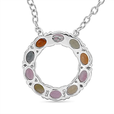 D'Joy Premium Multi-Tourmaline 1.75 ctw Circle of Life Pendant in Rhodium Over Sterling Silver with Stainless Steel Necklace (20 Inches)