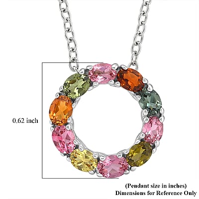 D'Joy Premium Multi-Tourmaline 1.75 ctw Circle of Life Pendant in Rhodium Over Sterling Silver with Stainless Steel Necklace (20 Inches)