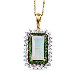 D'Joy AAA Ethiopian Welo Opal and Multi Gemstone 3.70 ctw Pendant Necklace in 18K Vermeil Yellow Gold Over Sterling Silver 20 Inches 