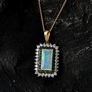 D'Joy AAA Ethiopian Welo Opal and Multi Gemstone 3.70 ctw Pendant Necklace in 18K Vermeil Yellow Gold Over Sterling Silver 20 Inches 