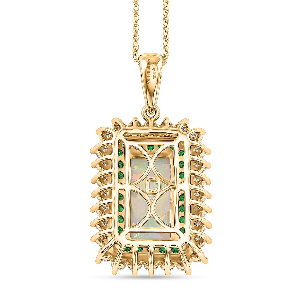 D'Joy AAA Ethiopian Welo Opal and Multi Gemstone 3.70 ctw Antique Mirror Pendant Necklace in 18K Vermeil Yellow Gold Over Sterling Silver 20 Inches