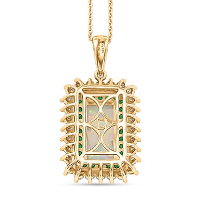 D'Joy AAA Ethiopian Welo Opal and Multi Gemstone 3.70 ctw Antique Mirror Pendant Necklace in 18K Vermeil Yellow Gold Over Sterling Silver 20 Inches