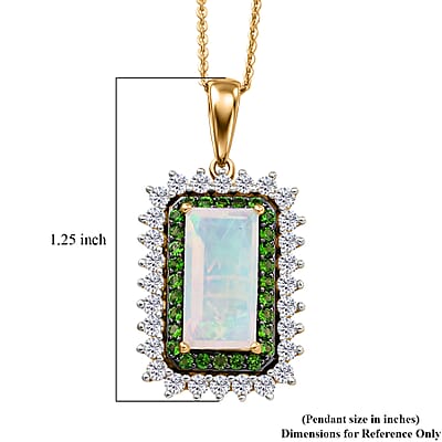 D'Joy AAA Ethiopian Welo Opal and Multi Gemstone 3.70 ctw Antique Mirror Pendant Necklace in 18K Vermeil Yellow Gold Over Sterling Silver 20 Inches