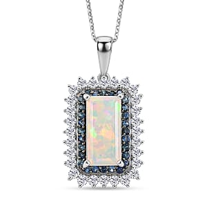 D'Joy AAA Ethiopian Welo Opal and Multi Gemstone 3.80 ctw Pendant Necklace in Rhodium Over Sterling Silver 20 Inches 