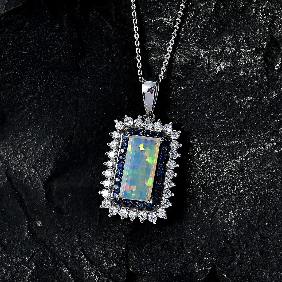 D'Joy AAA Ethiopian Welo Opal and Multi Gemstone 3.80 ctw Pendant Necklace in Rhodium Over Sterling Silver 20 Inches  image number 1