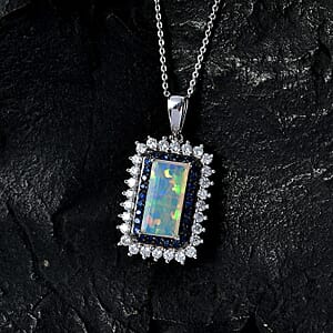 D'Joy AAA Ethiopian Welo Opal and Multi Gemstone 3.80 ctw Pendant Necklace in Rhodium Over Sterling Silver 20 Inches 