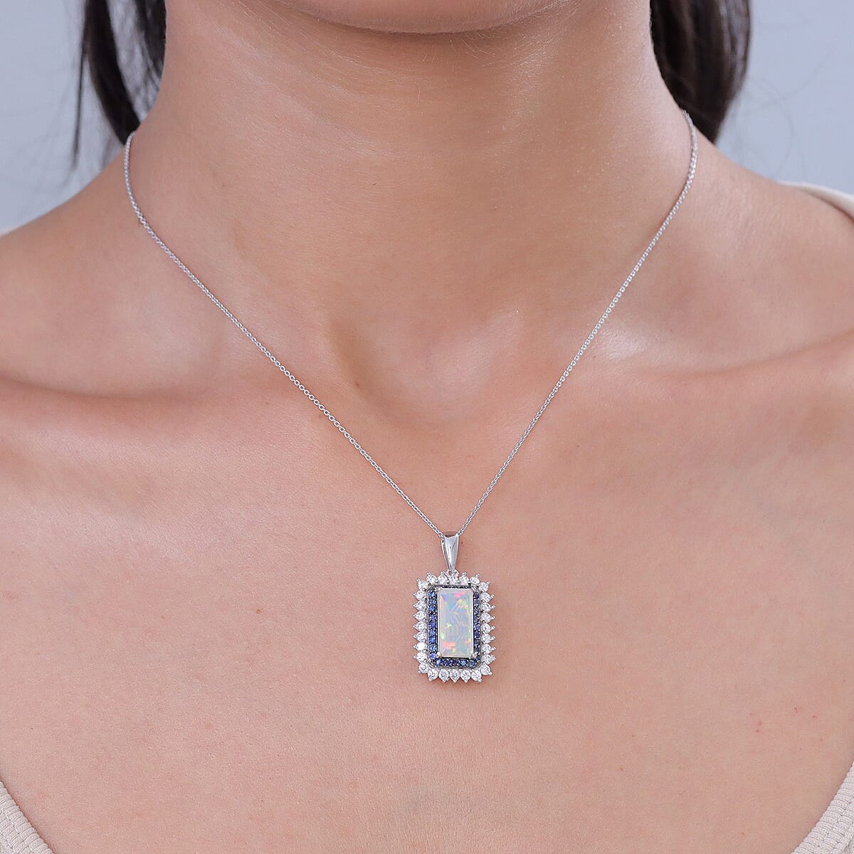 D'Joy AAA Ethiopian Welo Opal and Multi Gemstone 3.80 ctw Pendant Necklace in Rhodium Over Sterling Silver 20 Inches  image number 2