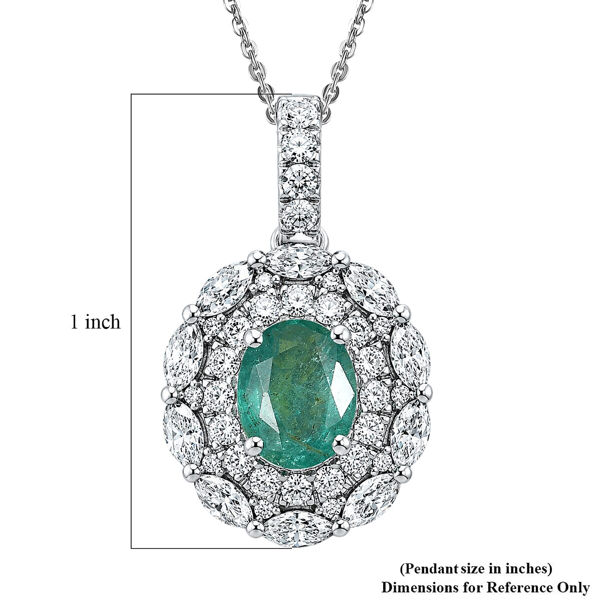 D'Joy Premium Kagem Zambian Emerald and Moissanite 2.15 ctw Empress Pendant Necklace in Rhodium Over Sterling Silver 20 Inches  image number 5
