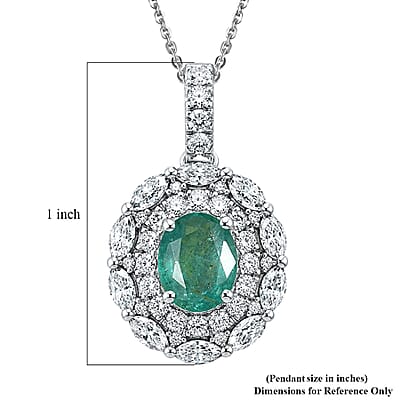 D'Joy Premium Kagem Zambian Emerald and Moissanite 2.15 ctw Empress Pendant Necklace in Rhodium Over Sterling Silver 20 Inches