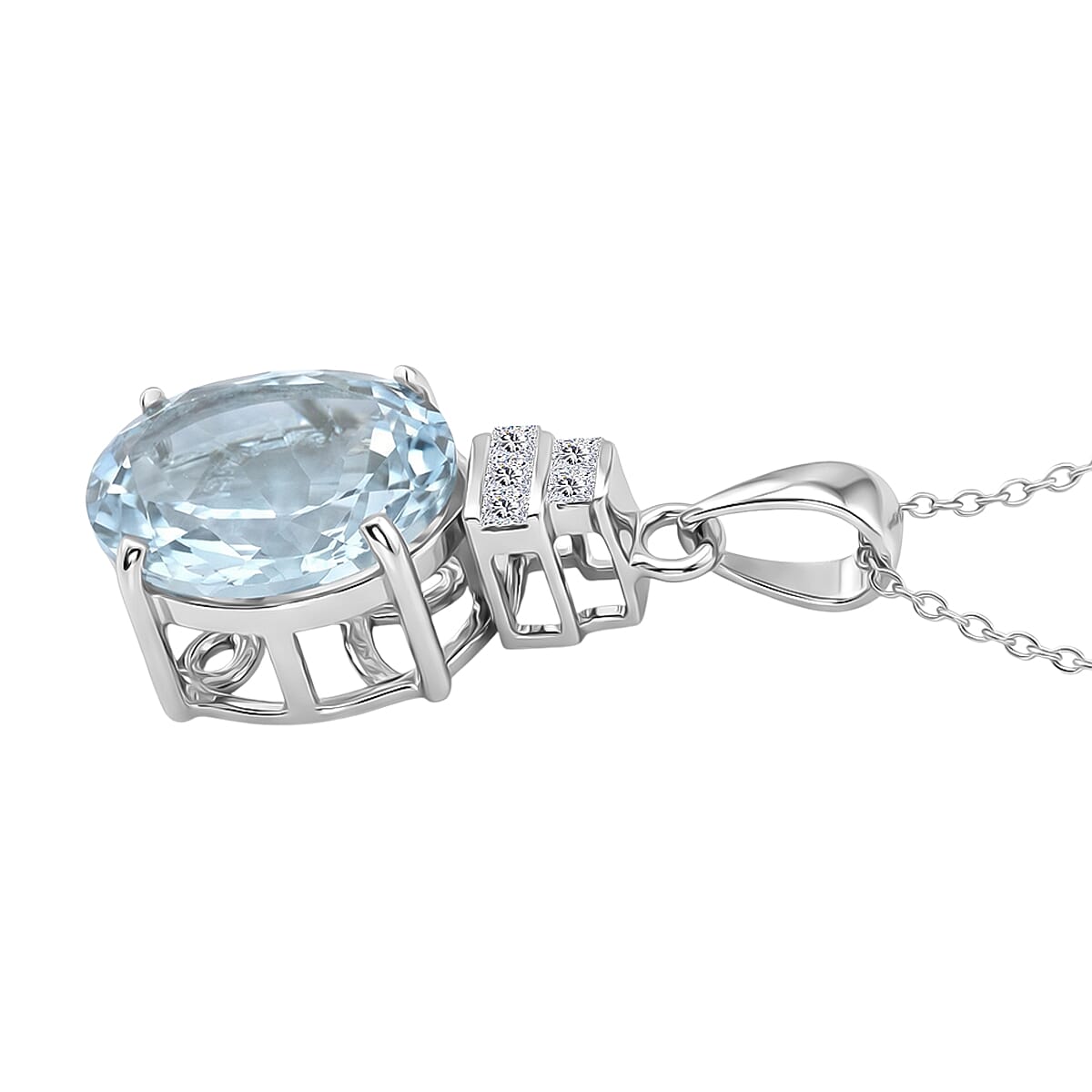 Luxoro Premium Mangoro Aquamarine and Diamond G-H I2 3.30 ctw Classic Calm Pendant Necklace in 10K White Gold (20 Inches) image number 3