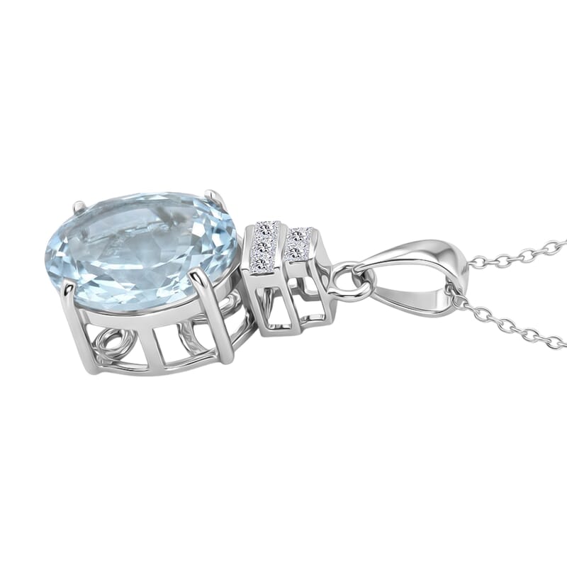 Luxoro Premium Mangoro Aquamarine and Diamond G-H I2 3.30 ctw Classic Calm Pendant Necklace in 10K White Gold (20 Inches)