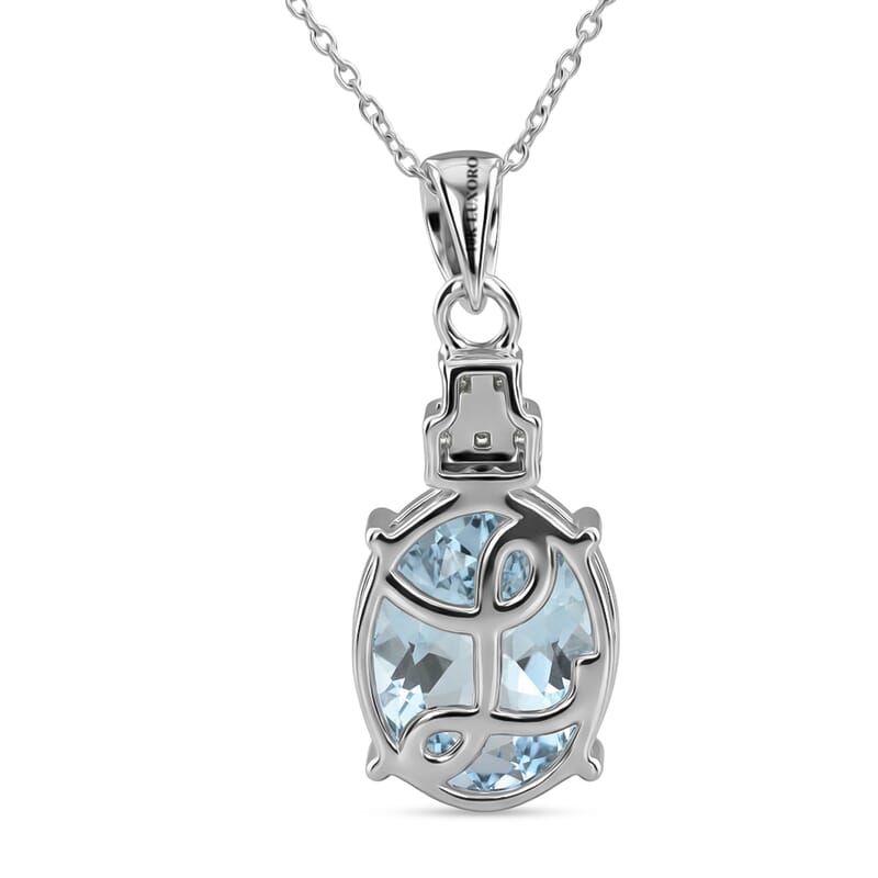 Luxoro Premium Mangoro Aquamarine and Diamond G-H I2 3.30 ctw Classic Calm Pendant Necklace in 10K White Gold (20 Inches)