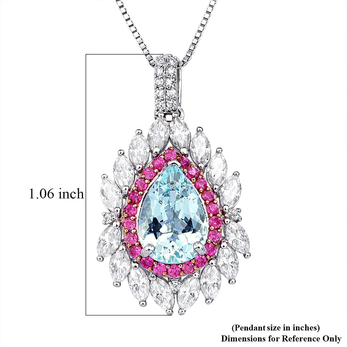 D'Joy Premium Mangoro Aquamarine and Multi Gemstone 2.90 ctw The Royal Bloom Pendant Necklace in Rhodium Over Sterling Silver 20 Inches
