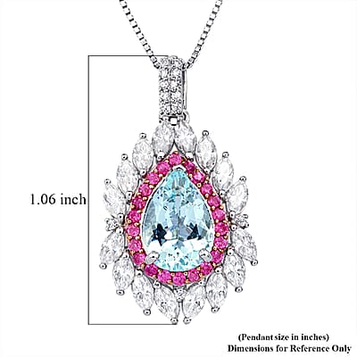 D'Joy Premium Mangoro Aquamarine and Multi Gemstone 2.90 ctw The Royal Bloom Pendant Necklace in Rhodium Over Sterling Silver 20 Inches