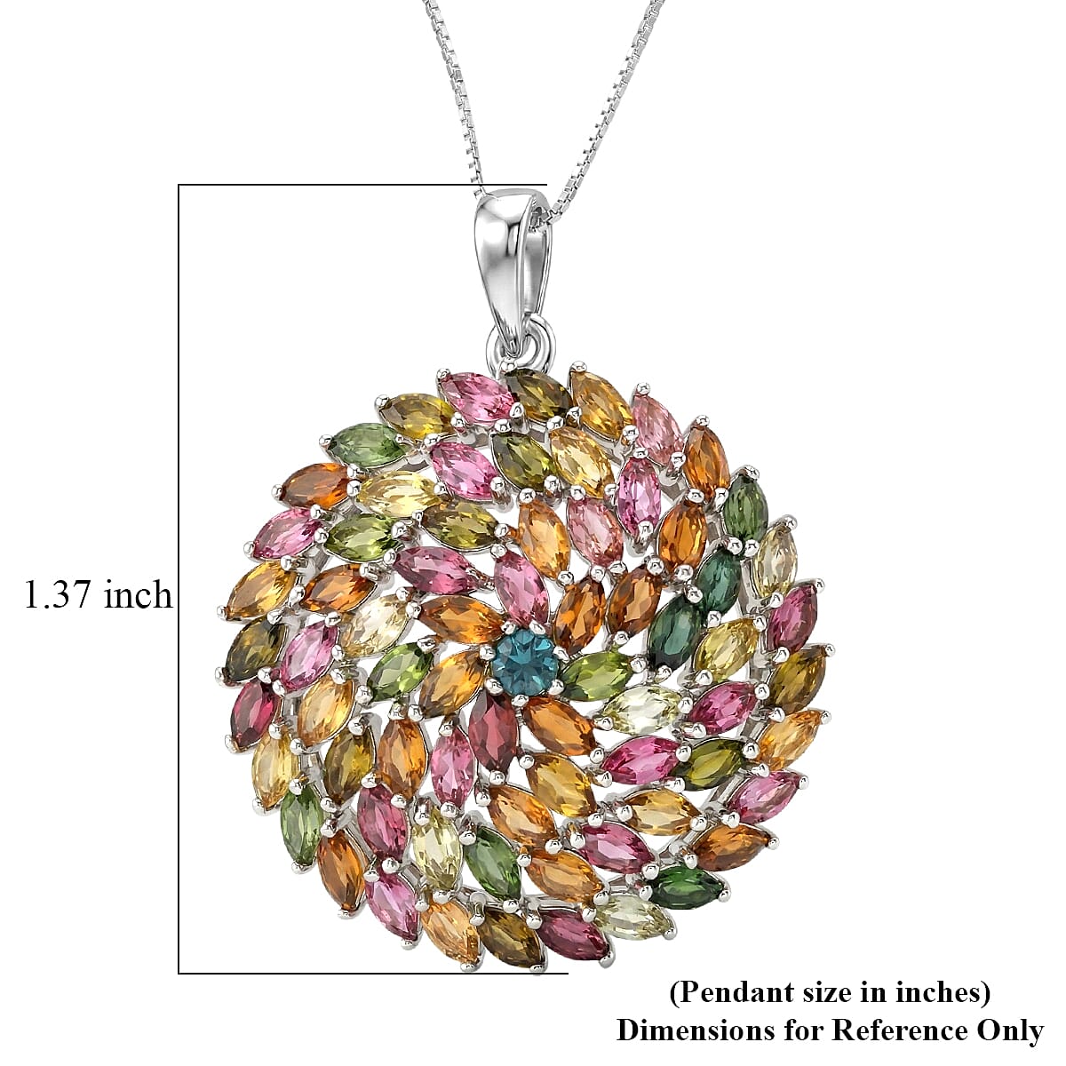 D'Joy Premium Multi-Tourmaline 6.30 ctw Color Burst Bloom Pendant Necklace in Rhodium Over Sterling Silver (20 Inches) image number 5