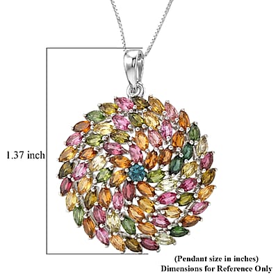 D'Joy Premium Multi-Tourmaline 6.30 ctw Color Burst Bloom Pendant Necklace in Rhodium Over Sterling Silver (20 Inches)