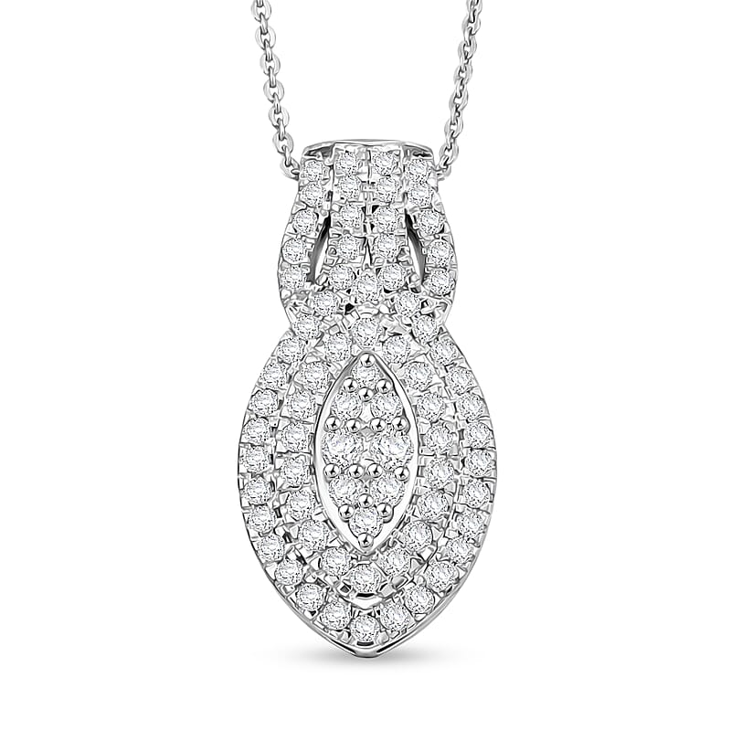 D'Joy Diamond 1.00 ctw Crown of Sparkle Pendant Necklace in Rhodium Over Sterling Silver 20 Inches