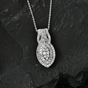 D'Joy Diamond 1.00 ctw Pendant Necklace in Rhodium Over Sterling Silver 20 Inches 