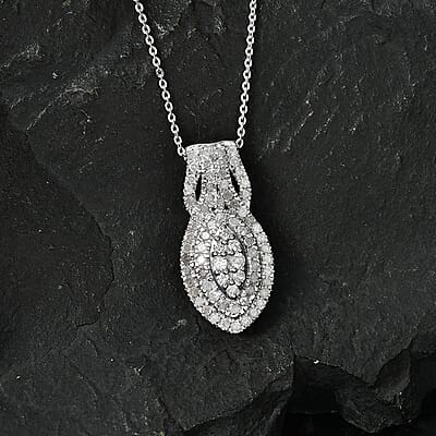 D'Joy Diamond 1.00 ctw Crown of Sparkle Pendant Necklace in Rhodium Over Sterling Silver 20 Inches