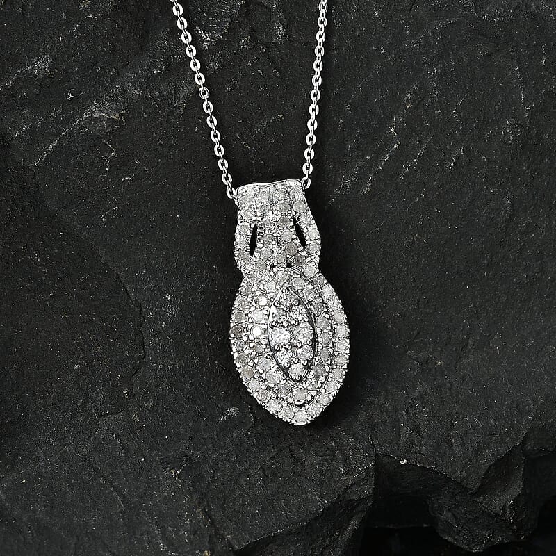 D'Joy Diamond 1.00 ctw Crown of Sparkle Pendant Necklace in Rhodium Over Sterling Silver 20 Inches