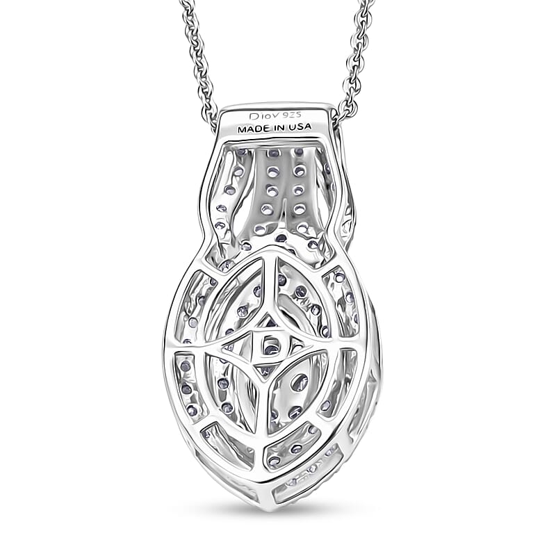D'Joy Diamond 1.00 ctw Crown of Sparkle Pendant Necklace in Rhodium Over Sterling Silver 20 Inches
