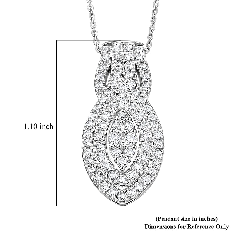 D'Joy Diamond 1.00 ctw Crown of Sparkle Pendant Necklace in Rhodium Over Sterling Silver 20 Inches