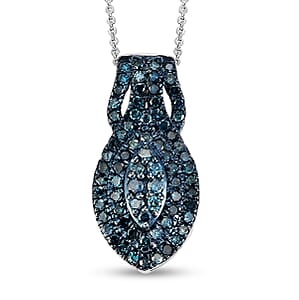 D'Joy Blue Diamond 1.00 ctw Pendant Necklace in Rhodium Over Sterling Silver 20 Inches 