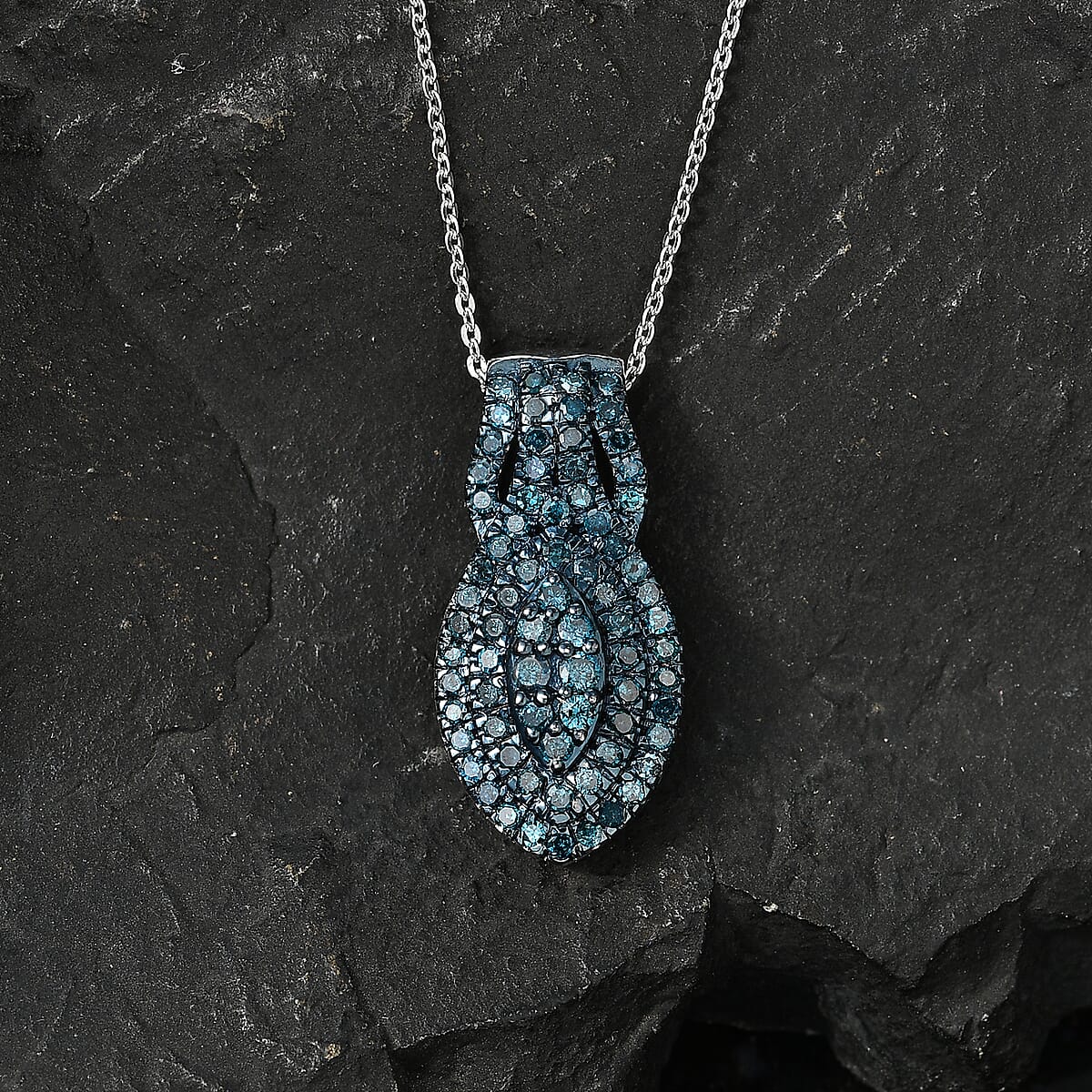 D'Joy Blue Diamond 1.00 ctw Crown of Sparkle Pendant Necklace in Rhodium Over Sterling Silver 20 Inches  image number 1