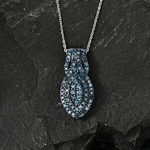 D'Joy Blue Diamond 1.00 ctw Pendant Necklace in Rhodium Over Sterling Silver 20 Inches 