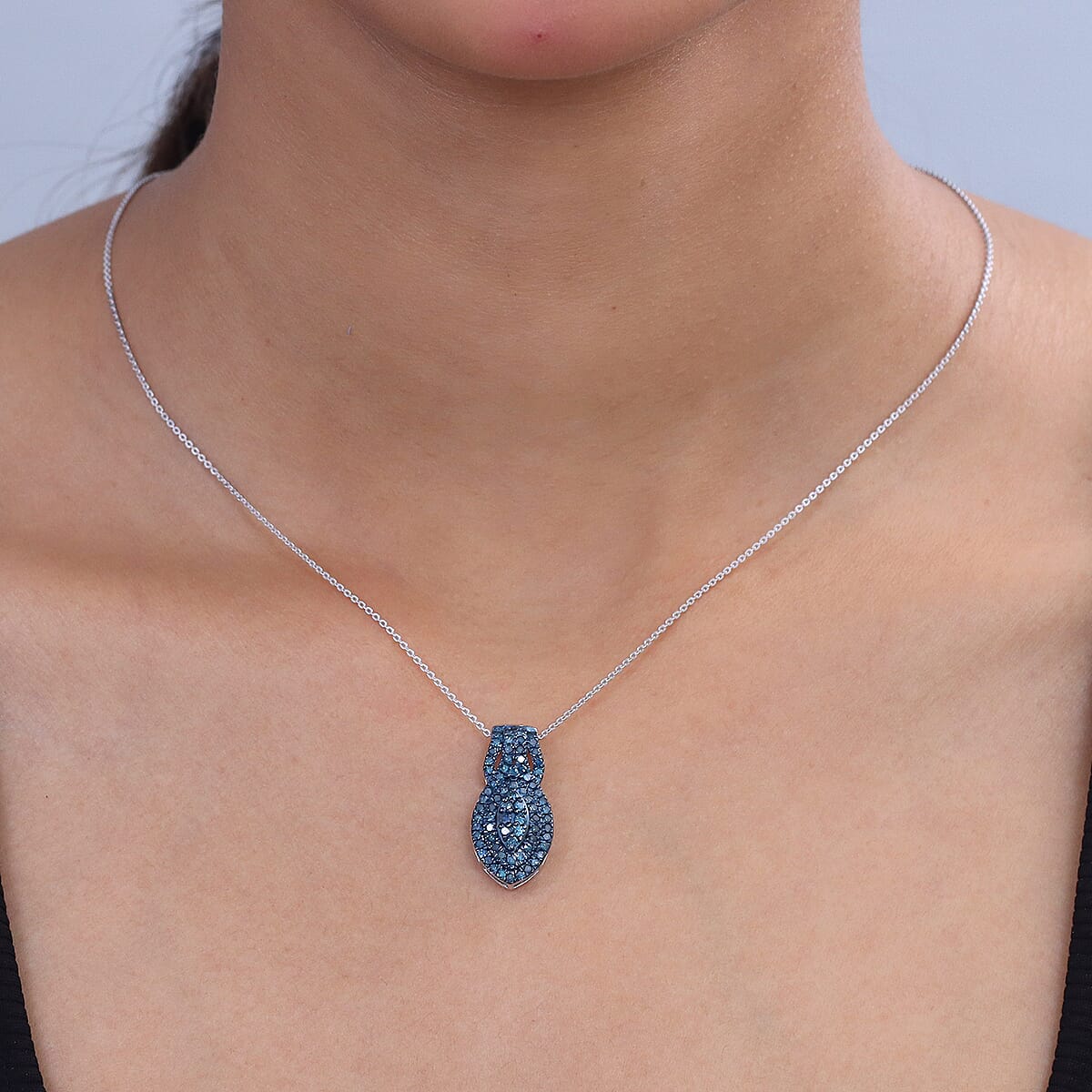 D'Joy Blue Diamond 1.00 ctw Crown of Sparkle Pendant Necklace in Rhodium Over Sterling Silver 20 Inches  image number 2