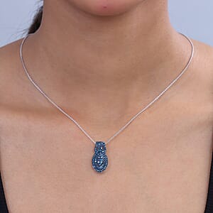 D'Joy Blue Diamond 1.00 ctw Pendant Necklace in Rhodium Over Sterling Silver 20 Inches 