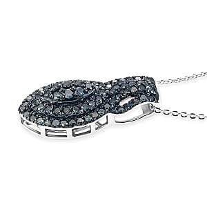 D'Joy Blue Diamond 1.00 ctw Pendant Necklace in Rhodium Over Sterling Silver 20 Inches 