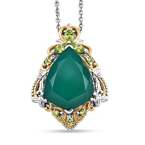 EverTrue Verde Onyx and Hebei Peridot 12.00 ctw Pendant in 18K YG Plated and Platinum Bond with Stainless Steel Necklace 20 Inches