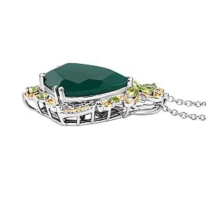 EverTrue Verde Onyx and Hebei Peridot 12.00 ctw Pendant in 18K YG Plated and Platinum Bond with Stainless Steel Necklace 20 Inches