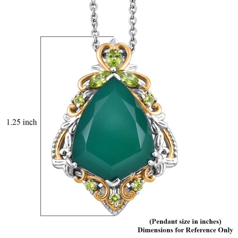 EverTrue Verde Onyx and Hebei Peridot 12.00 ctw Leaf & Vine Pendant in 18K YG Plated and Platinum Bond with Stainless Steel Necklace 20 Inches