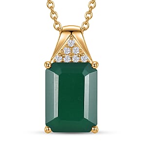 EverTrue Verde Onyx and White Zircon 7.35 ctw Pendant in 18K YG Plated with ION Plated Yellow Gold Stainless Steel Necklace 20 Inches