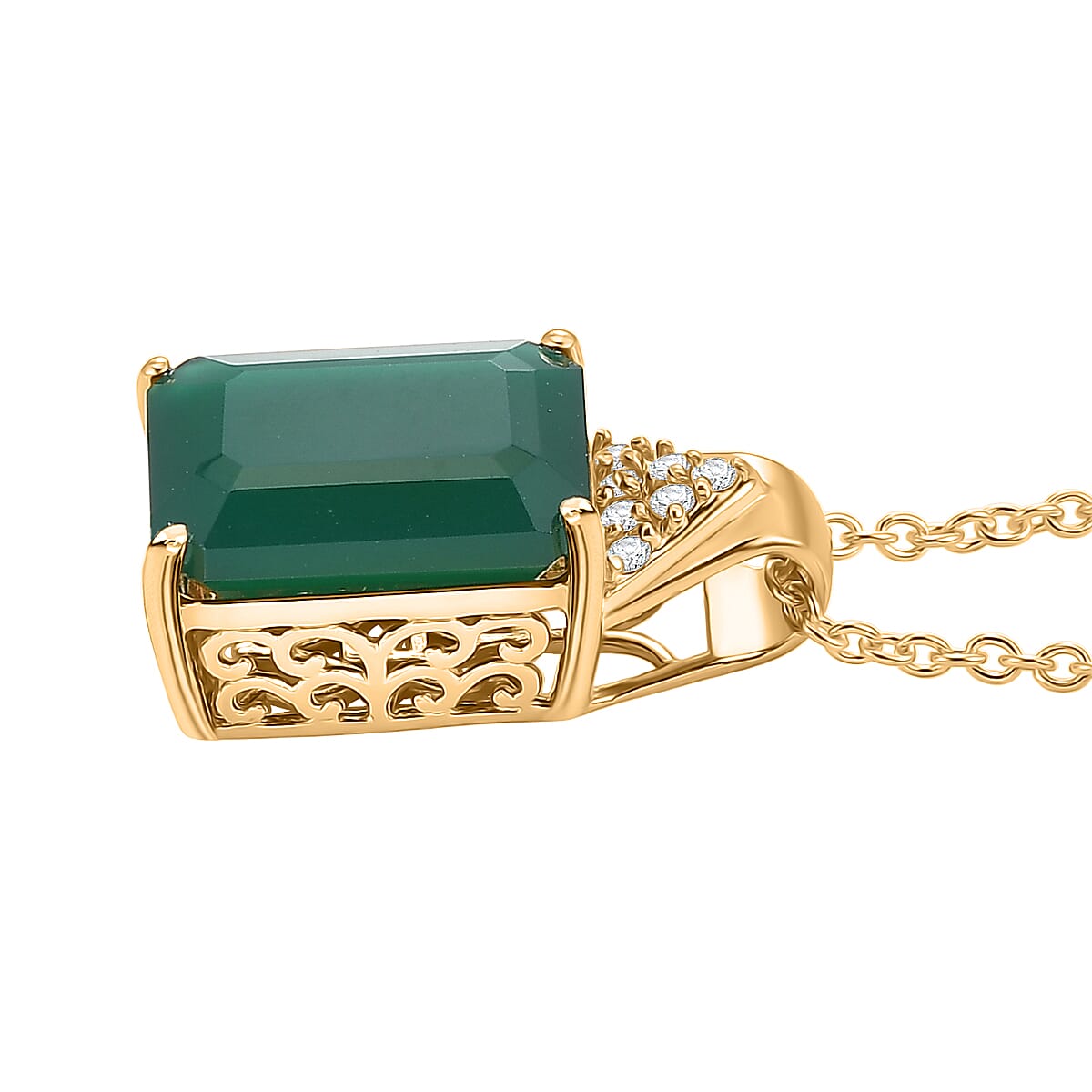 EverTrue Verde Onyx and White Zircon 7.35 ctw Pendant in 18K YG Plated with ION Plated Yellow Gold Stainless Steel Necklace 20 Inches image number 3