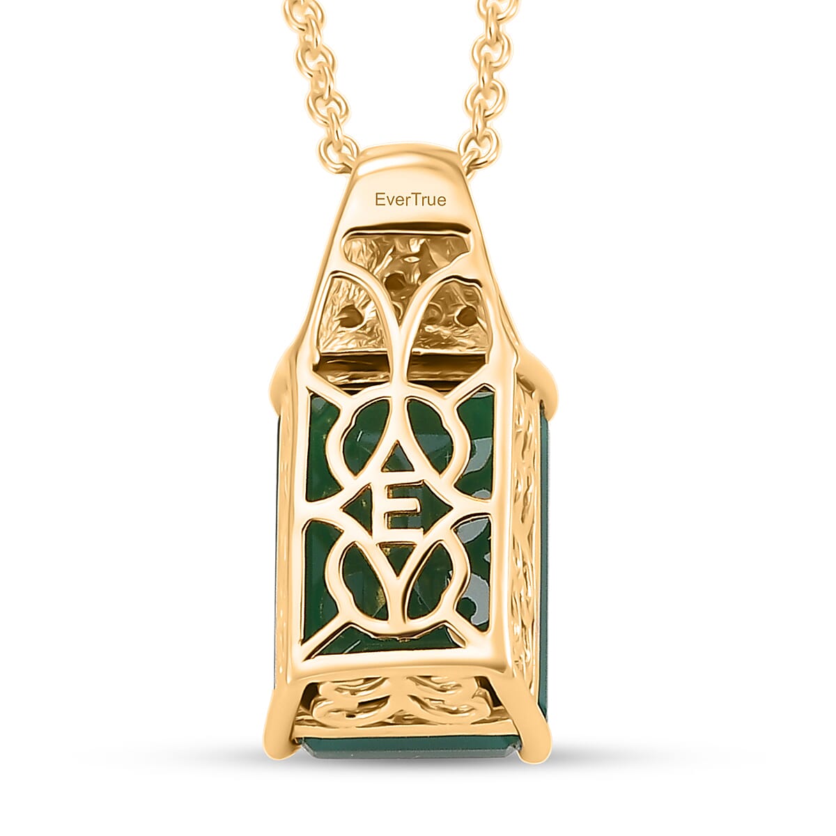 EverTrue Verde Onyx and White Zircon 7.35 ctw Octagon Frame Power Pendant in 18K YG Plated with ION Plated Yellow Gold Stainless Steel Necklace 20 Inches