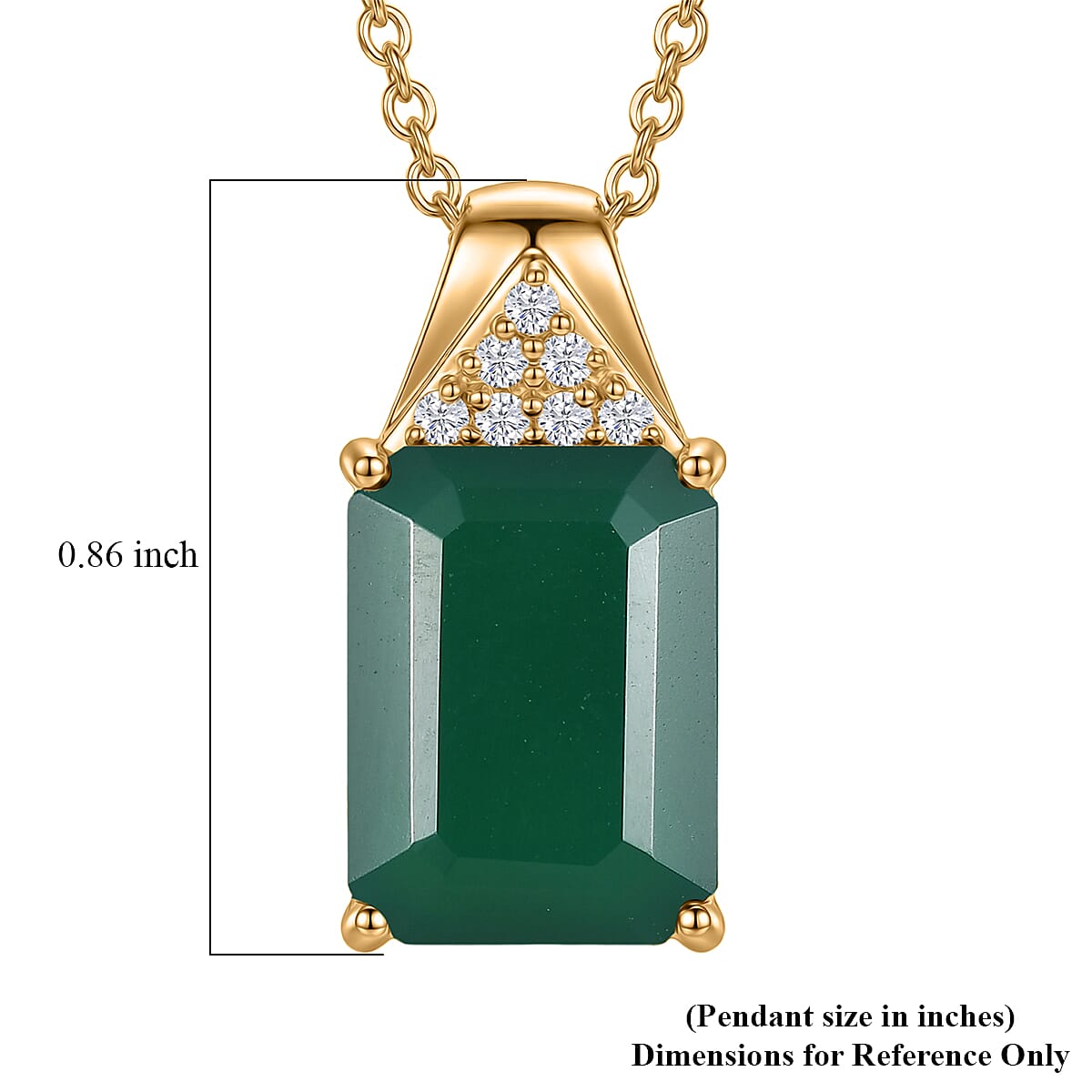 EverTrue Verde Onyx and White Zircon 7.35 ctw Octagon Frame Power Pendant in 18K YG Plated with ION Plated Yellow Gold Stainless Steel Necklace 20 Inches
