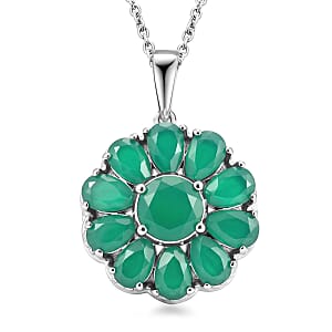 EverTrue Verde Onyx 5.80 ctw Pendant in Platinum Bond with Stainless Steel Necklace 20 Inches