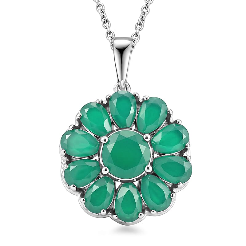 EverTrue Verde Onyx 5.80 ctw Evergreen Bloom Pendant in Platinum Bond with Stainless Steel Necklace 20 Inches
