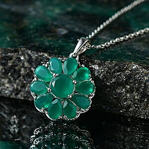 EverTrue Verde Onyx 5.80 ctw Pendant in Platinum Bond with Stainless Steel Necklace 20 Inches