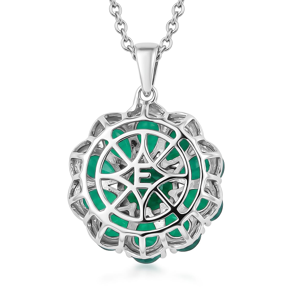 EverTrue Verde Onyx 5.80 ctw Evergreen Bloom Pendant in Platinum Bond with Stainless Steel Necklace 20 Inches